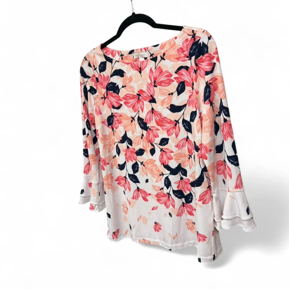 Charter Club Women’s Small Floral Blouse 3/4 Bell Sleeve Stretch - Picture 5 of 9